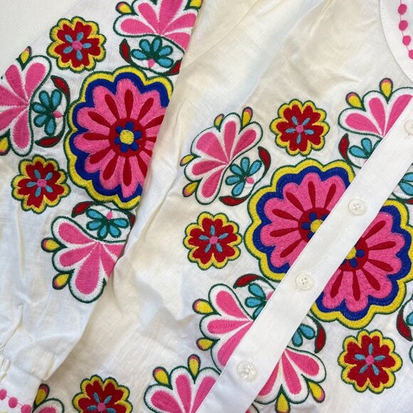 NWOT Boden Embroidered Floral White Linen Top Shirt Blouse Sz 10 - Picture 10 of 16